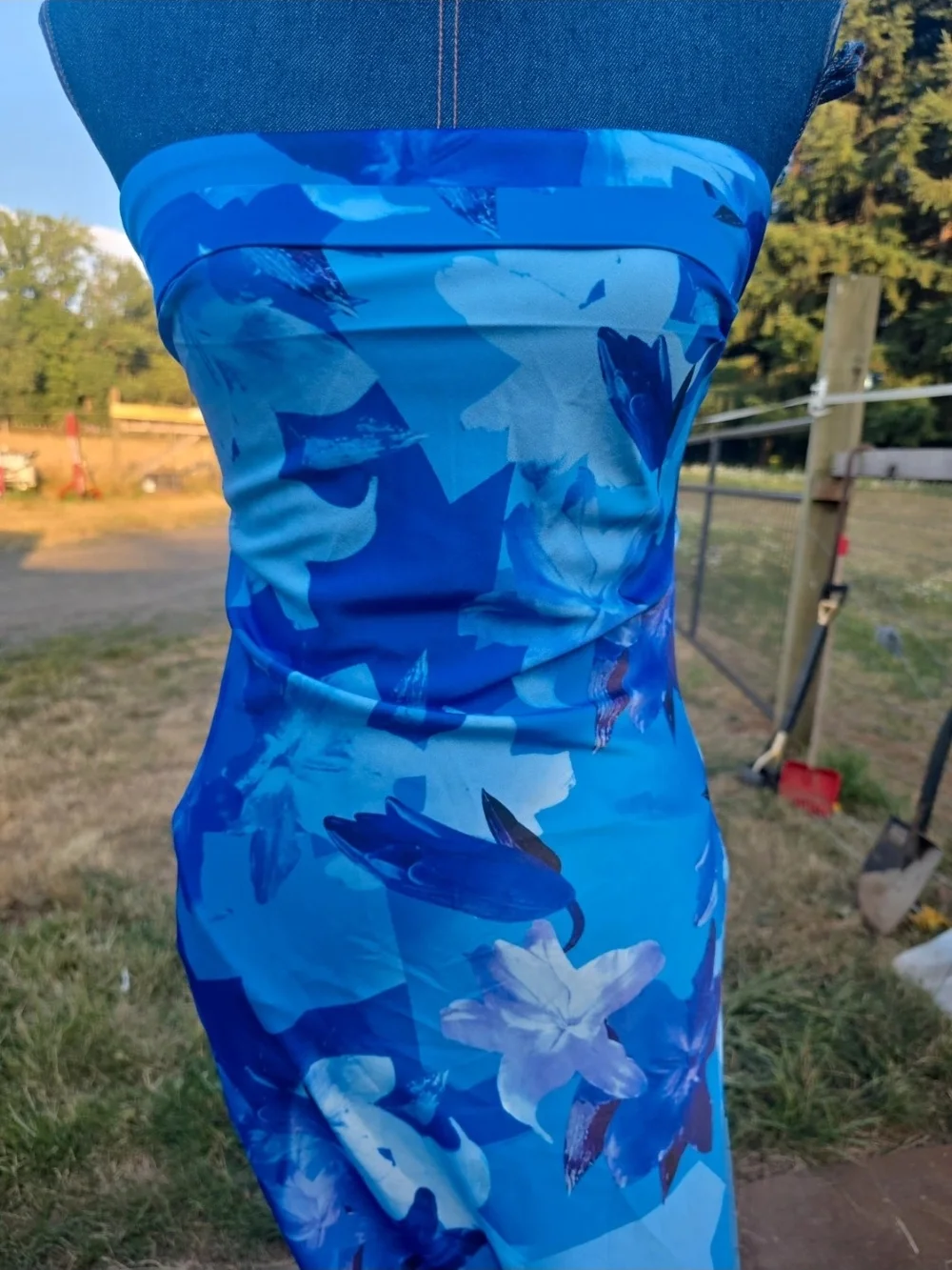 Blue Floral Strapless Maxi Dress